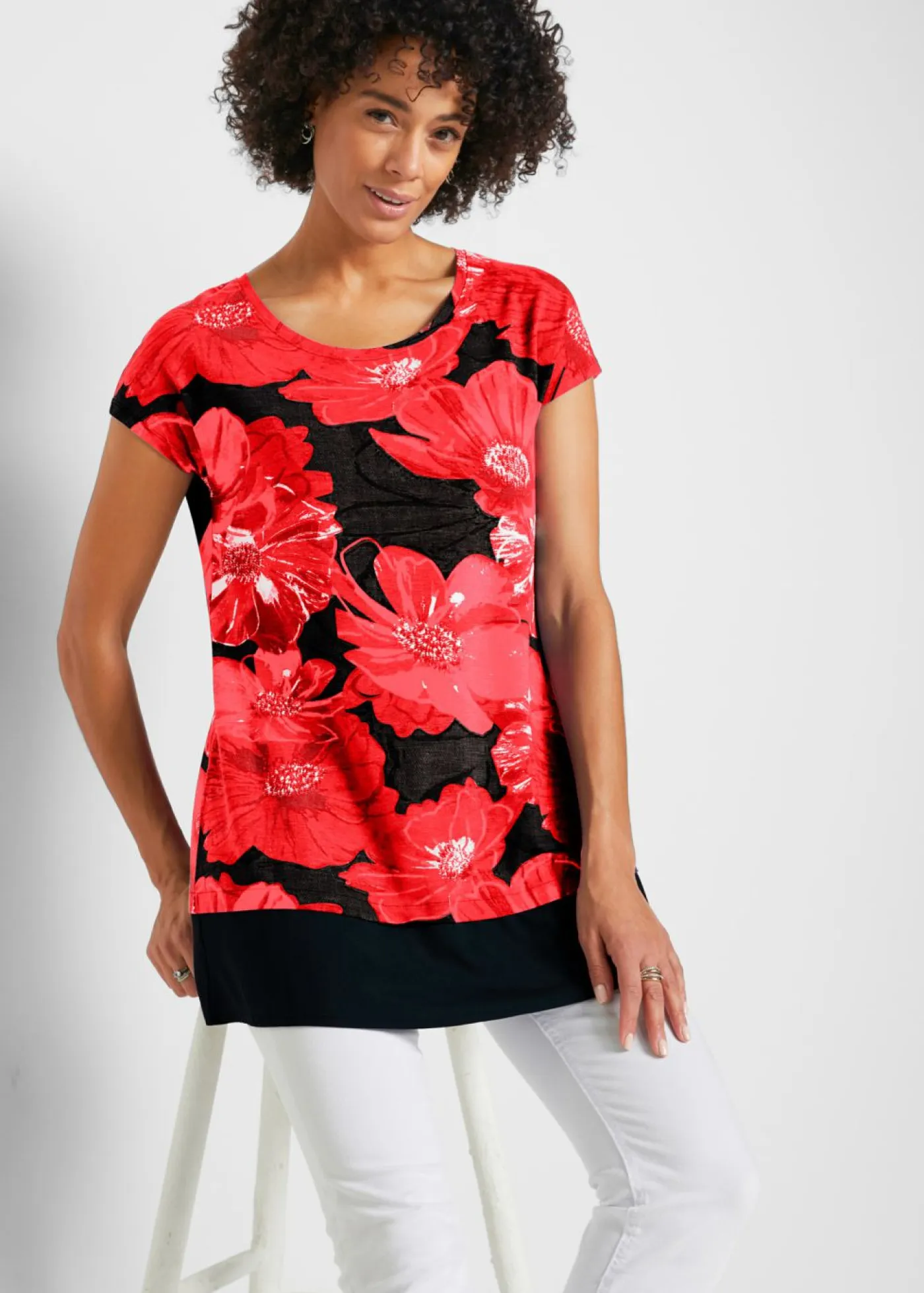 Mujer bonprix bonprix Camiseta larga con gasa