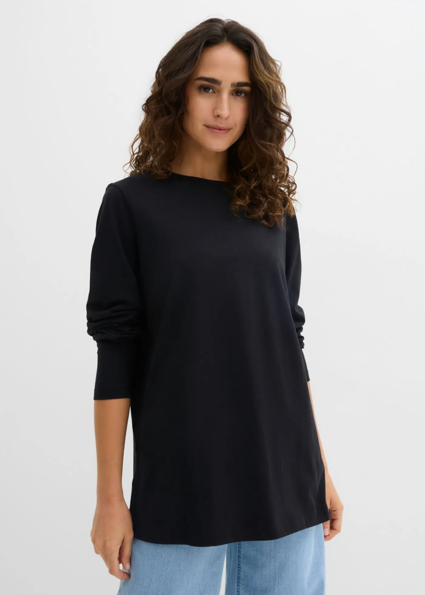 bonprix bonprix Básicos|Camisetas>Camiseta larga de algodón orgánico puro Negro