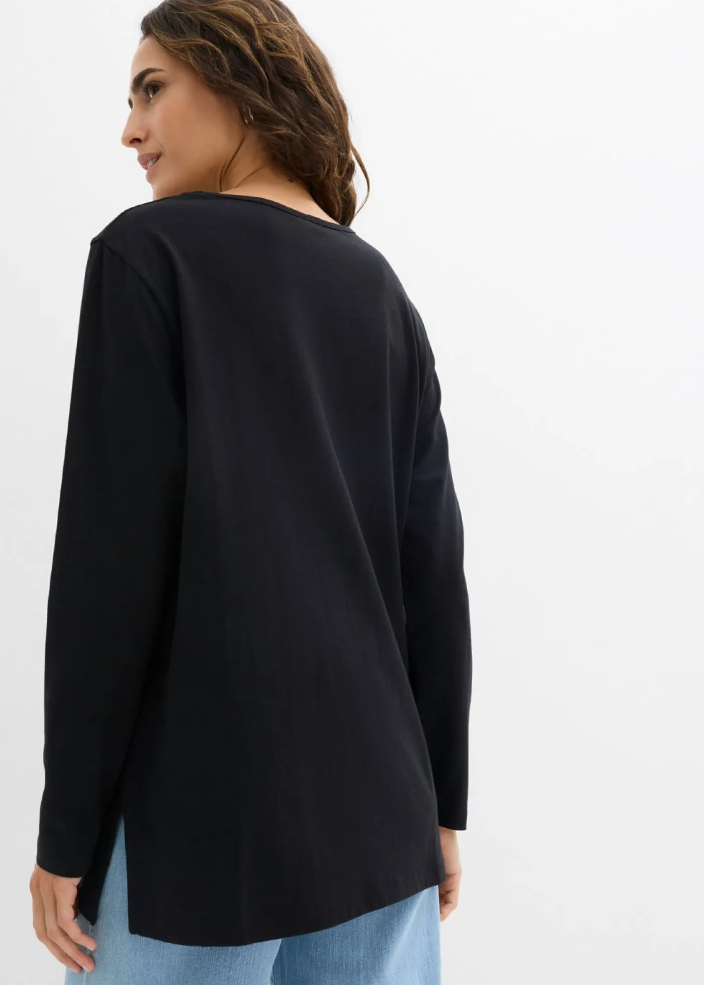 bonprix bonprix Básicos|Camisetas>Camiseta larga de algodón orgánico puro Negro