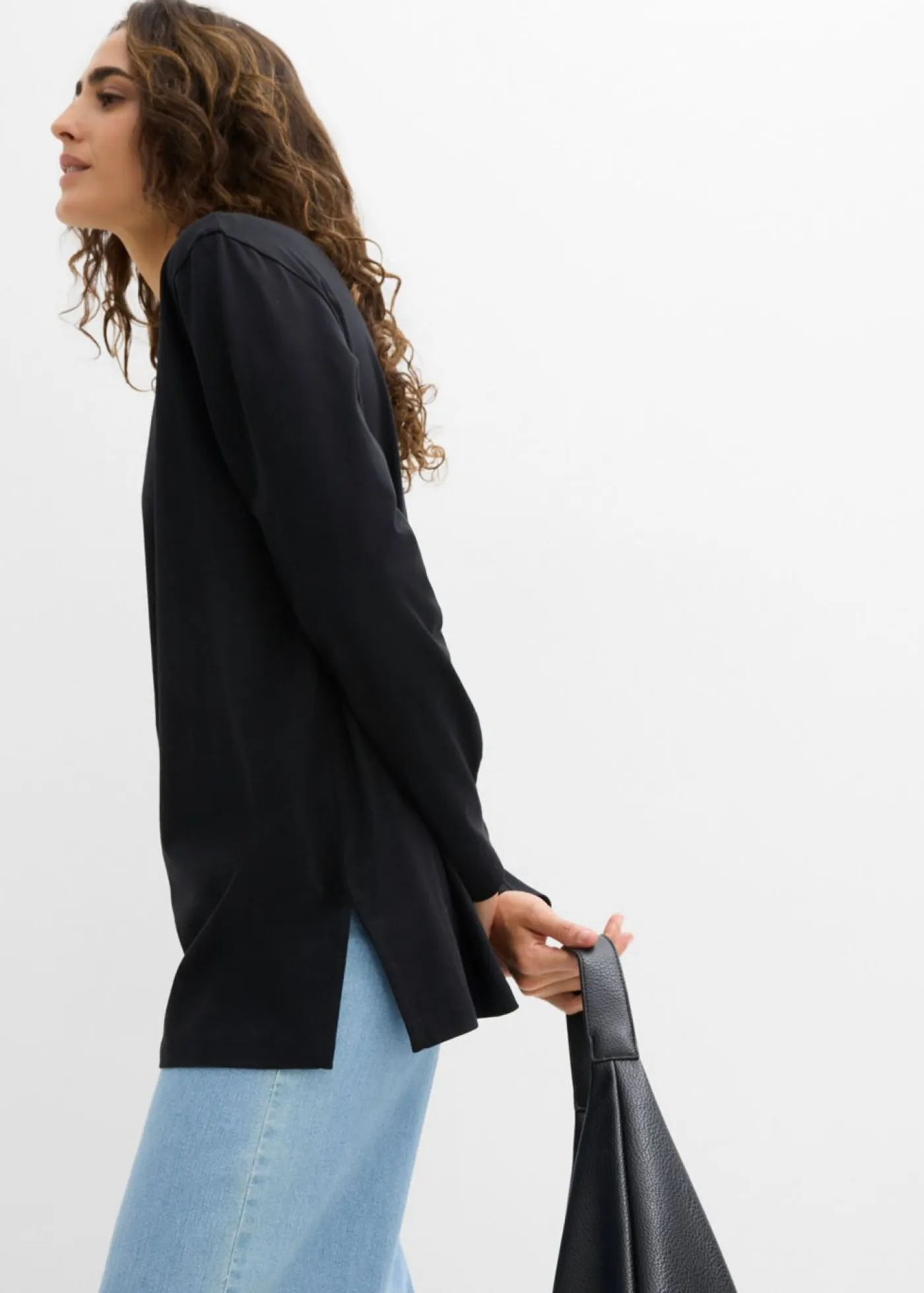 bonprix bonprix Básicos|Camisetas>Camiseta larga de algodón orgánico puro Negro