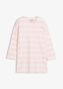 bonprix bonprix Camisetas|Novedades>Camiseta larga de algodón orgánico pesado rosa claro-blanco lana rayas horizontales