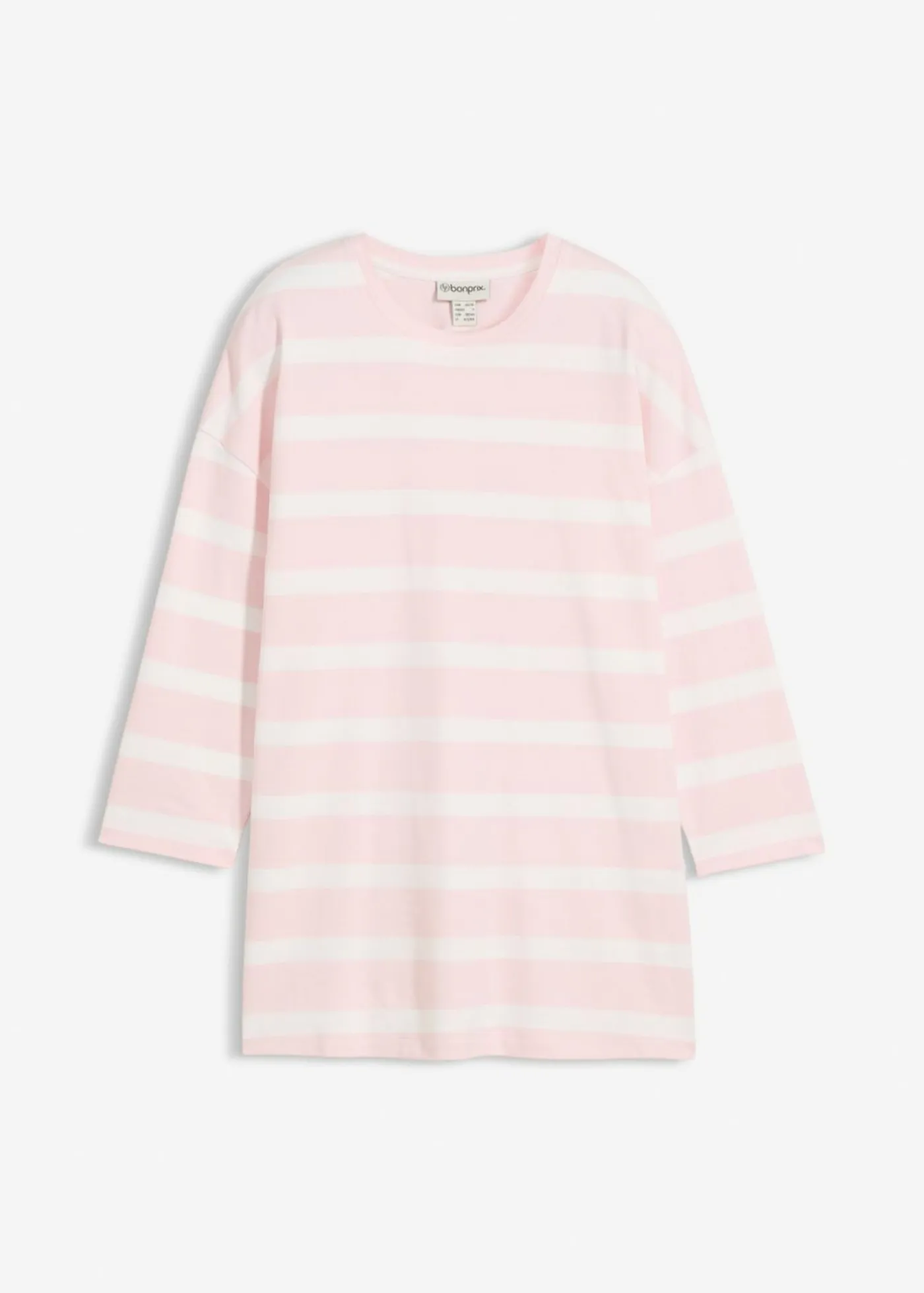 bonprix bonprix Camisetas|Novedades>Camiseta larga de algodón orgánico pesado rosa claro-blanco lana rayas horizontales