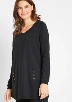 bonprix bonprix Camisetas>Camiseta larga de algodón puro Negro