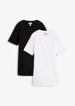 bonprix bonprix Básicos|Camisetas>Camiseta larga de algodón orgánico puro (2 unidades) Negro-blanco