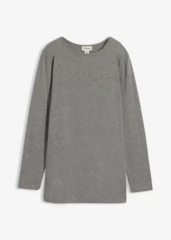 bonprix bonprix Básicos|Camisetas>Camiseta larga de algodón orgánico puro Gris jaspeado
