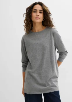 bonprix bonprix Básicos|Camisetas>Camiseta larga de algodón orgánico puro Gris jaspeado