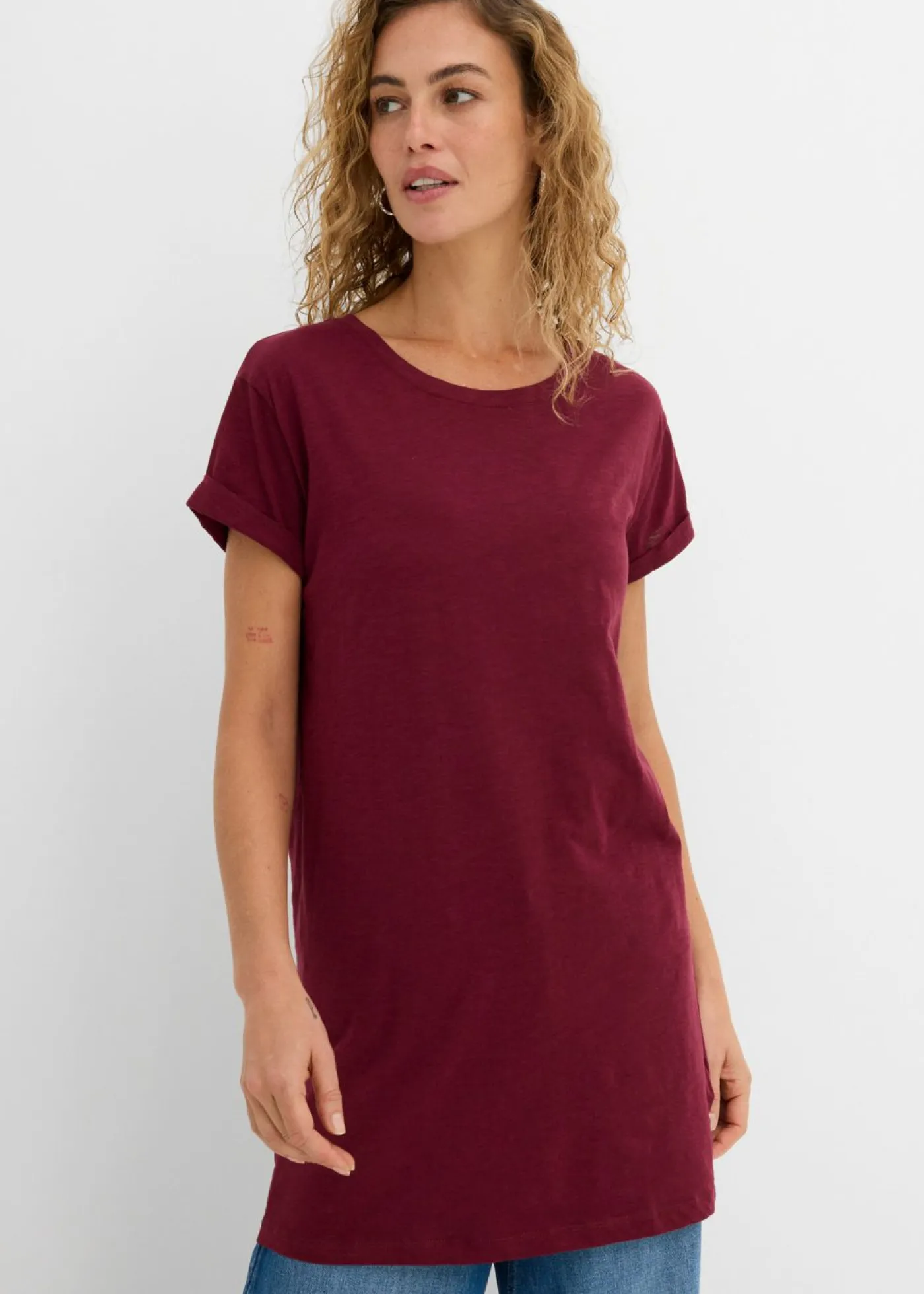 bonprix bonprix Básicos|Camisetas>Camiseta larga de algodón puro rojo avellana