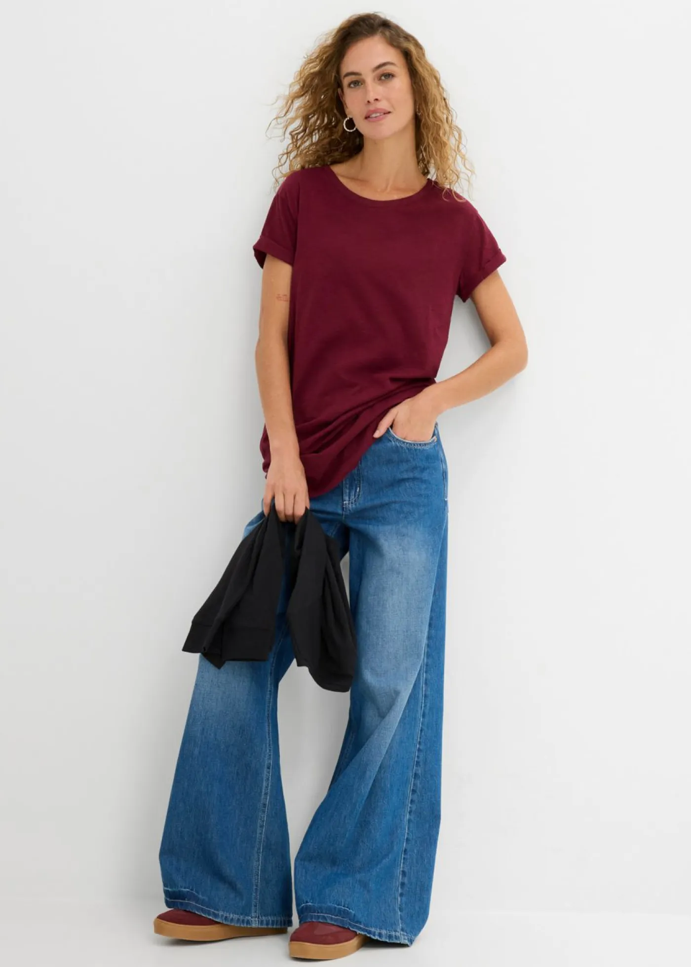 bonprix bonprix Básicos|Camisetas>Camiseta larga de algodón puro rojo avellana