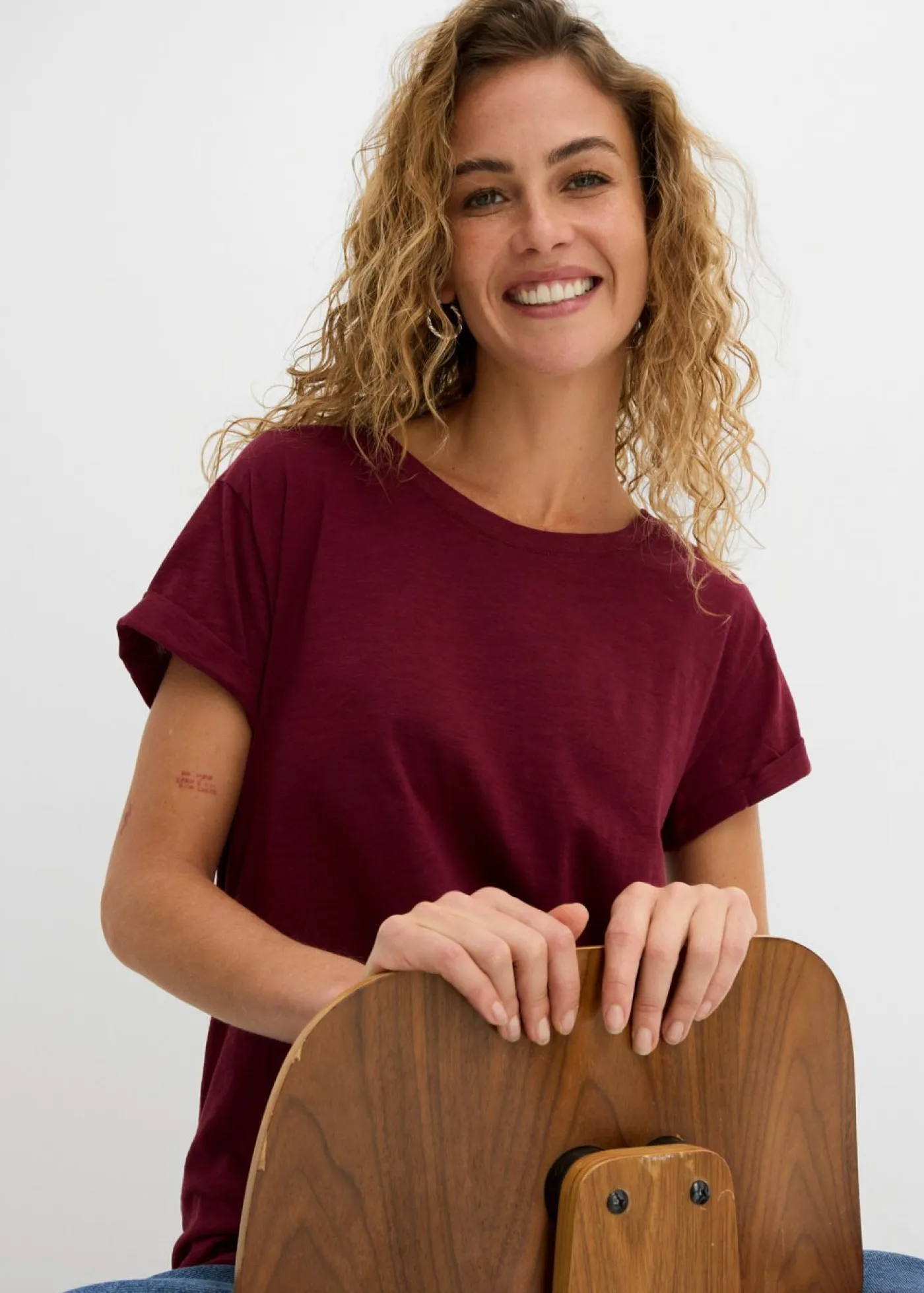 bonprix bonprix Básicos|Camisetas>Camiseta larga de algodón puro rojo avellana