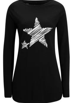 bonprix bonprix Camisetas>Camiseta larga de manga larga Negro