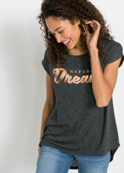 bonprix bonprix Camisetas>Camiseta larga de mezcla de viscosa Negro jaspeado estampado