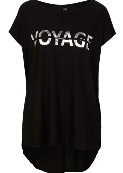 bonprix bonprix Camisetas>Camiseta larga de mezcla de viscosa Negro-plata estampado