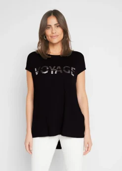 bonprix bonprix Camisetas>Camiseta larga de mezcla de viscosa Negro-plata estampado