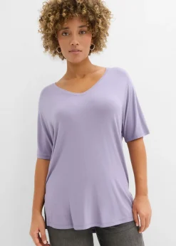 bonprix bonprix Camisetas|Novedades>Camiseta larga de mezcla de viscosa sostenible violeta ahumado
