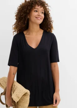 bonprix bonprix Básicos|Camisetas>Camiseta larga de viscosa suave Negro