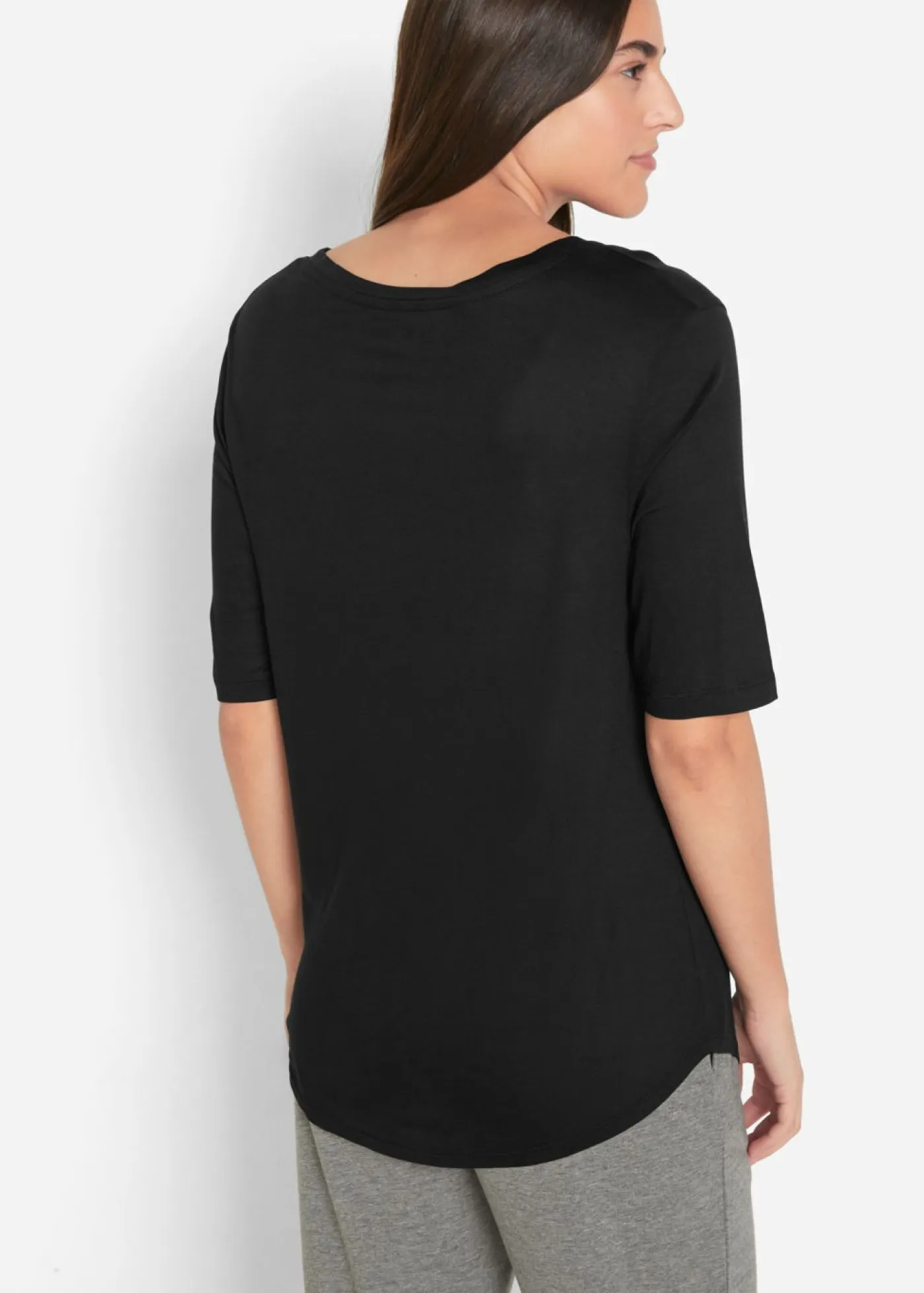 bonprix bonprix Básicos|Camisetas>Camiseta larga de viscosa suave (2 unidades) Negro+blanco