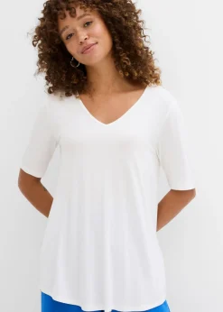 bonprix bonprix Básicos|Camisetas>Camiseta larga de viscosa suave Blanco lana