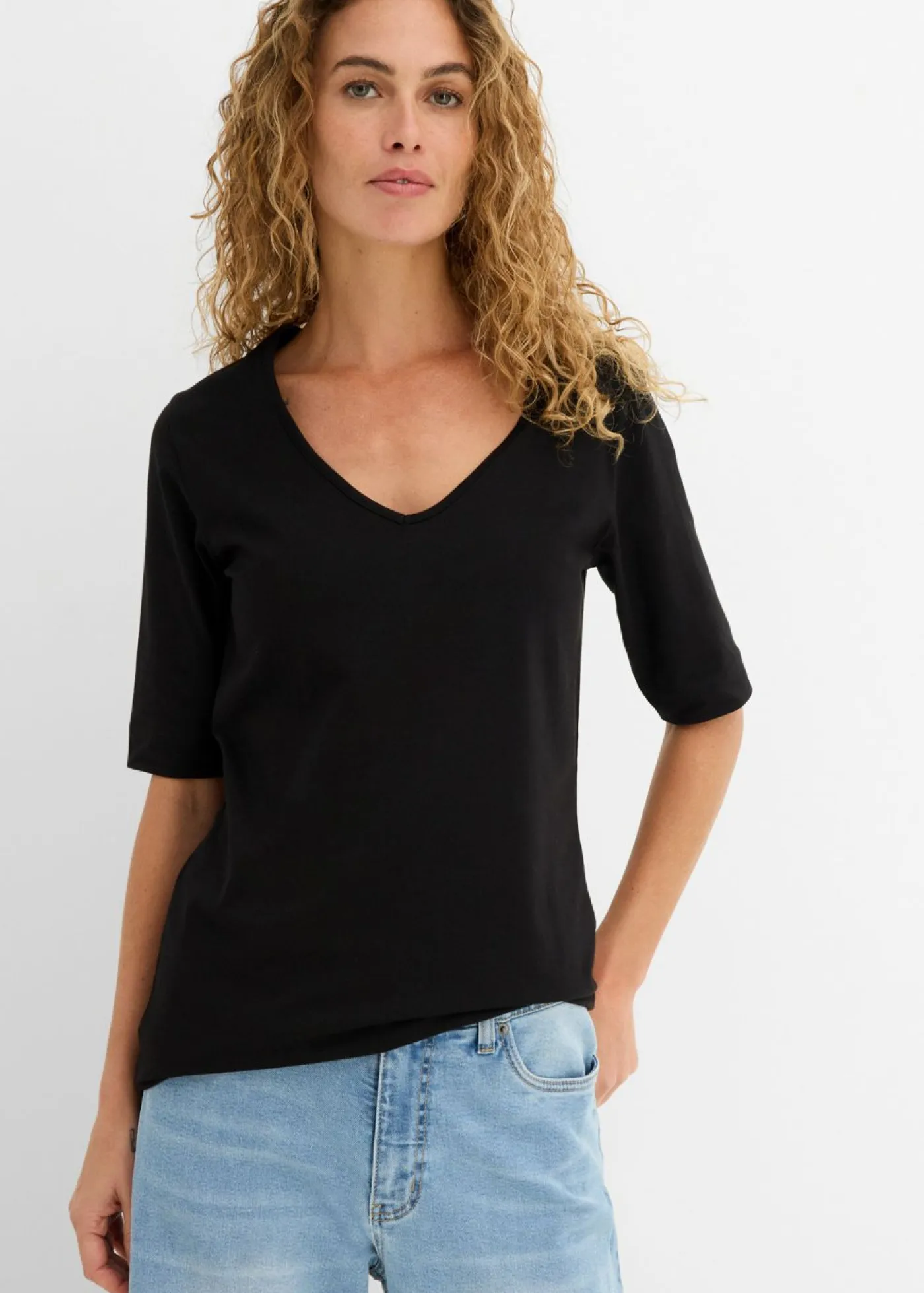 bonprix bonprix Básicos|Camisetas>Camiseta larga favorecedora Negro