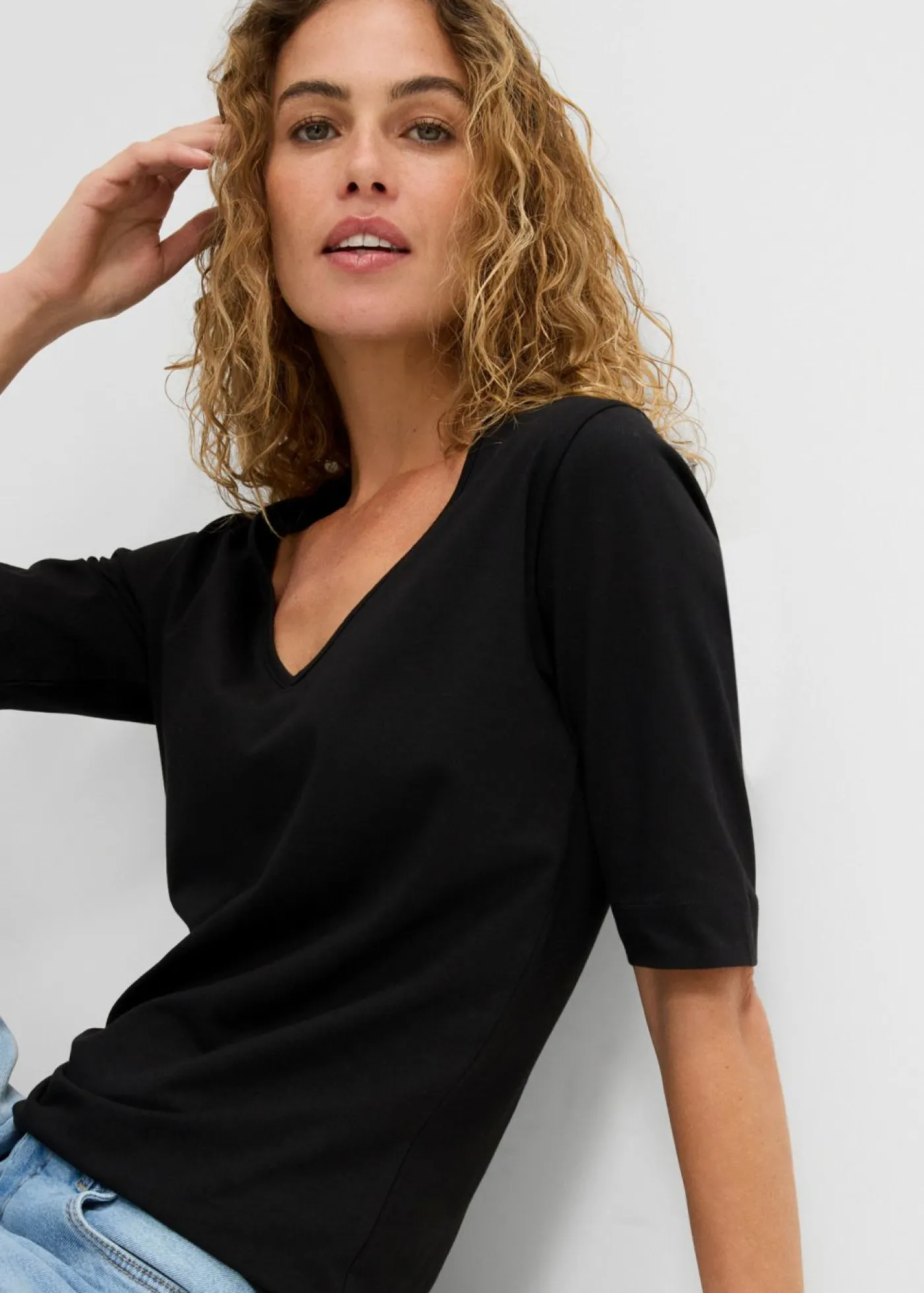 bonprix bonprix Básicos|Camisetas>Camiseta larga favorecedora Negro