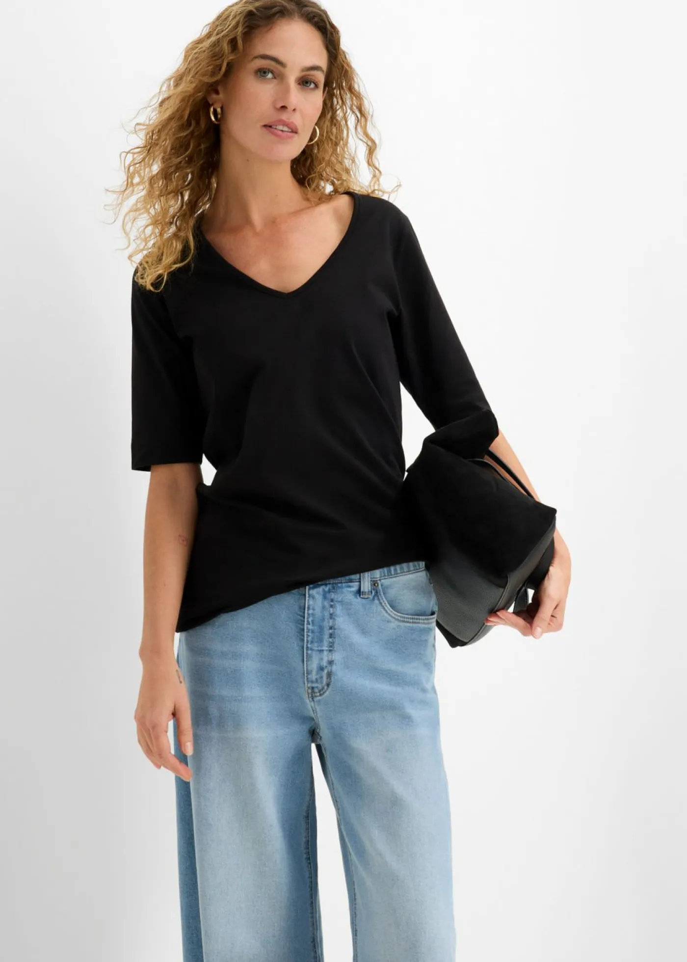 bonprix bonprix Básicos|Camisetas>Camiseta larga favorecedora Negro