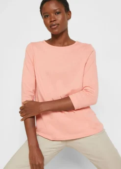 bonprix bonprix Básicos|Camisetas>Camiseta larga (5 unidades) verde eucalipto+melocotón+azul ahumado+blanco+negro