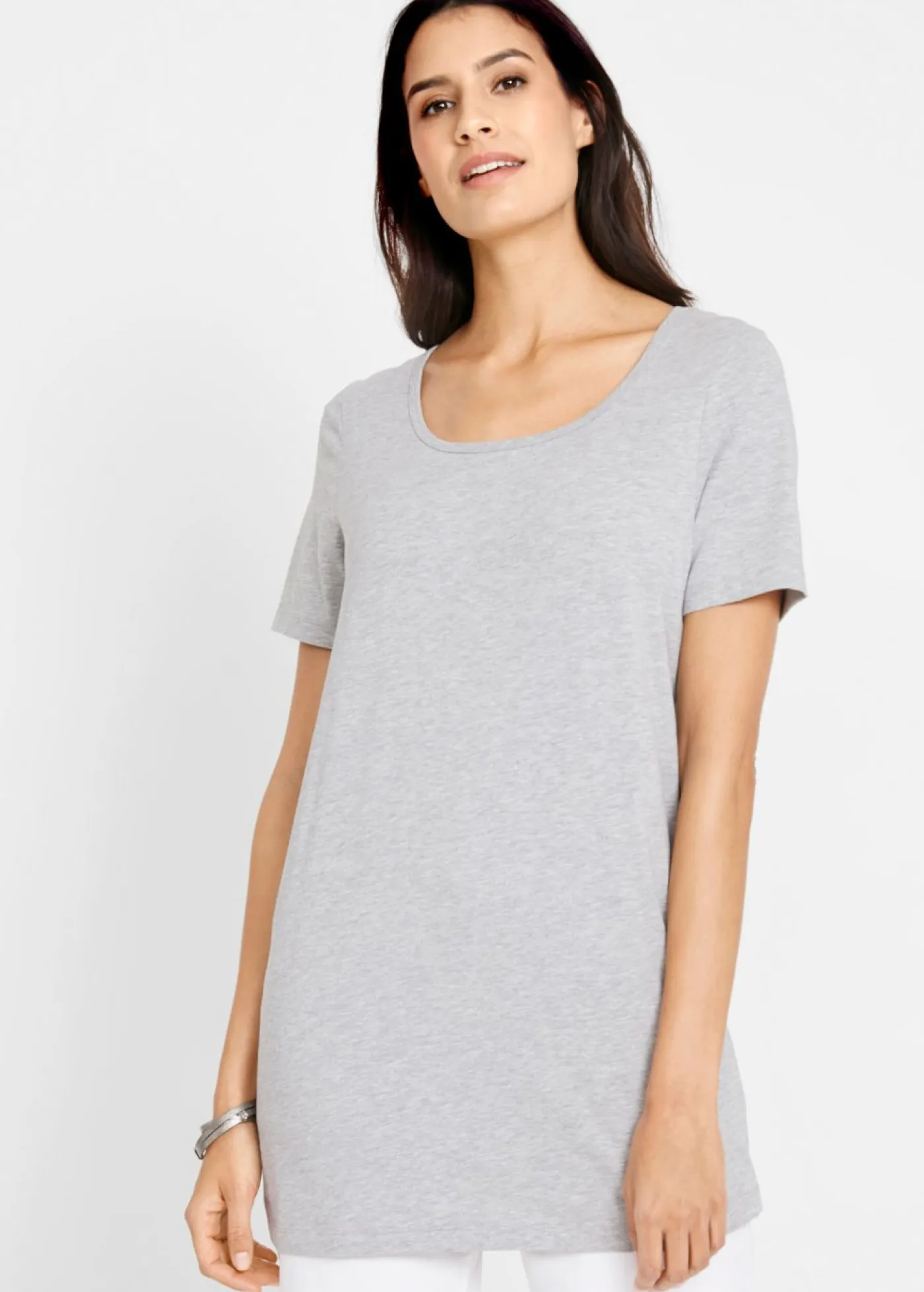 bonprix bonprix Básicos|Camisetas>Camiseta larga (2 unidades) Negro-gris claro jaspeado