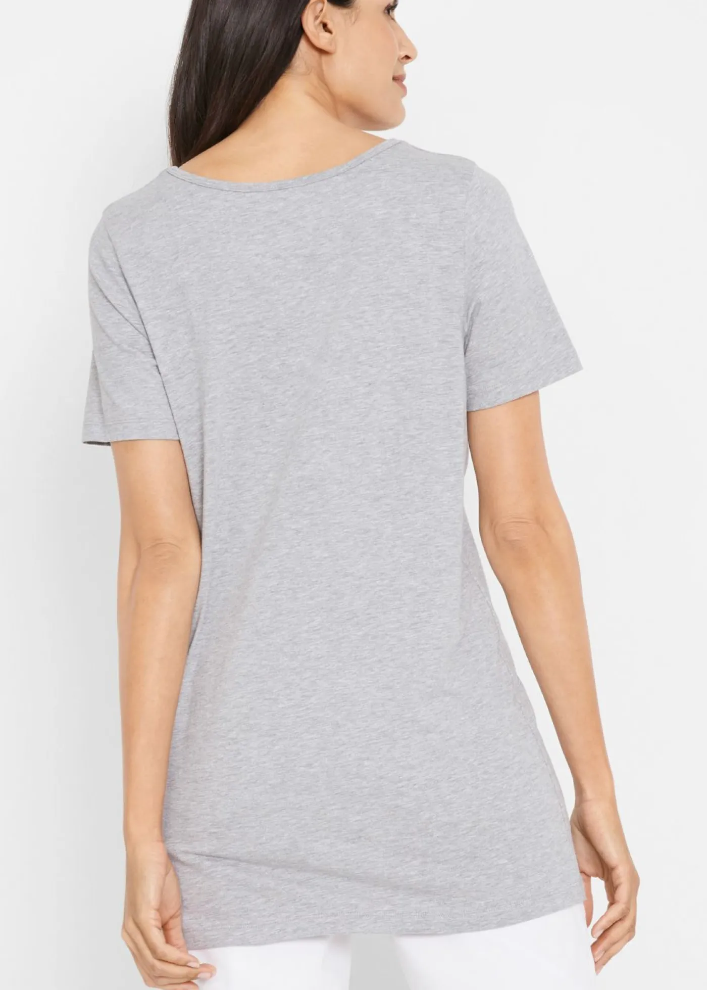 bonprix bonprix Básicos|Camisetas>Camiseta larga (2 unidades) Negro-gris claro jaspeado