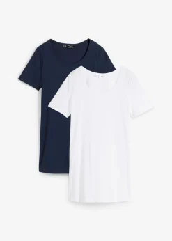 bonprix bonprix Básicos|Camisetas>Camiseta larga (2 unidades) Azul marino-blanco