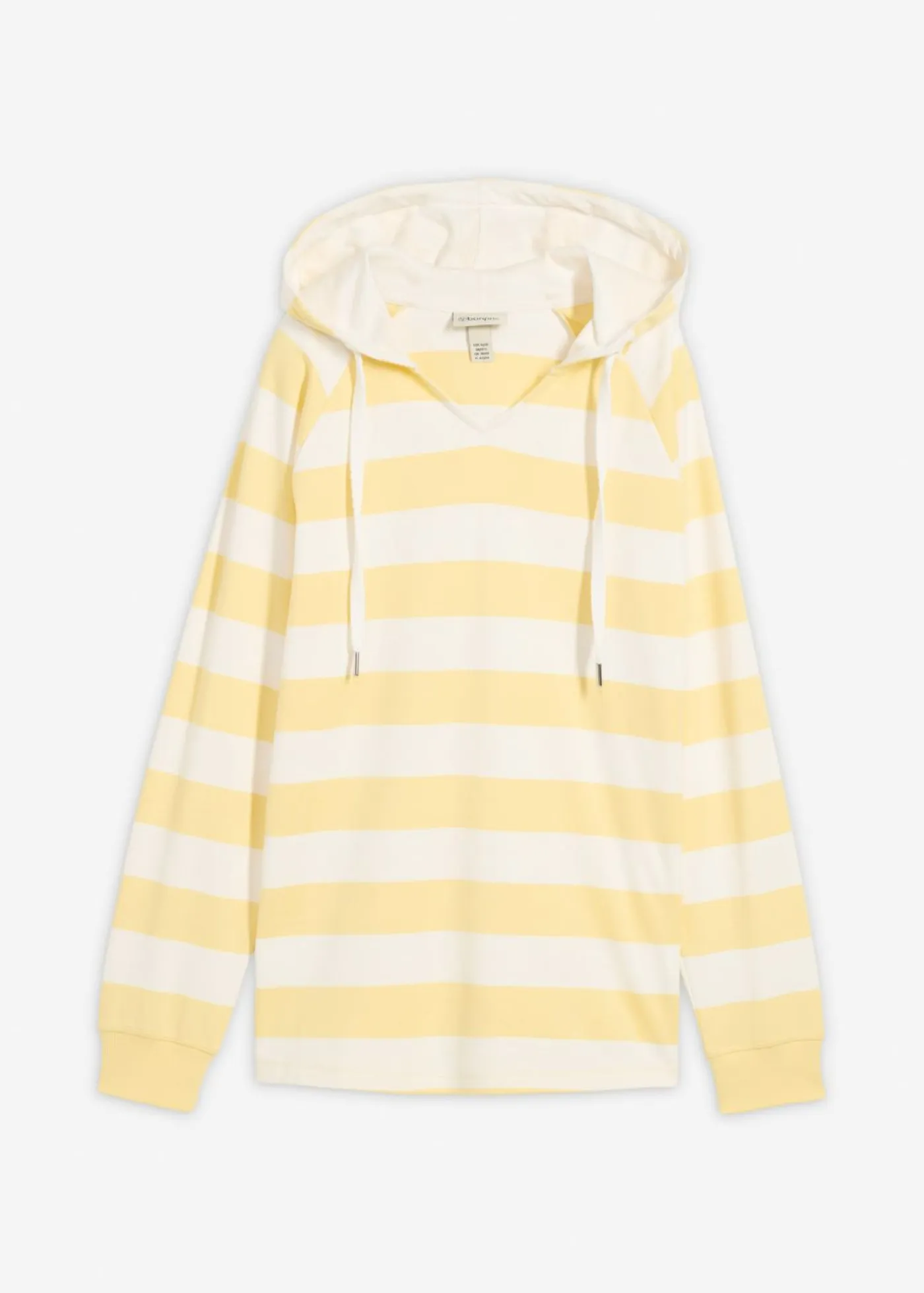 bonprix bonprix Básicos|Camisetas>Camiseta ligera de algodón puro con capucha amarillo claro-blanco lana con rayas