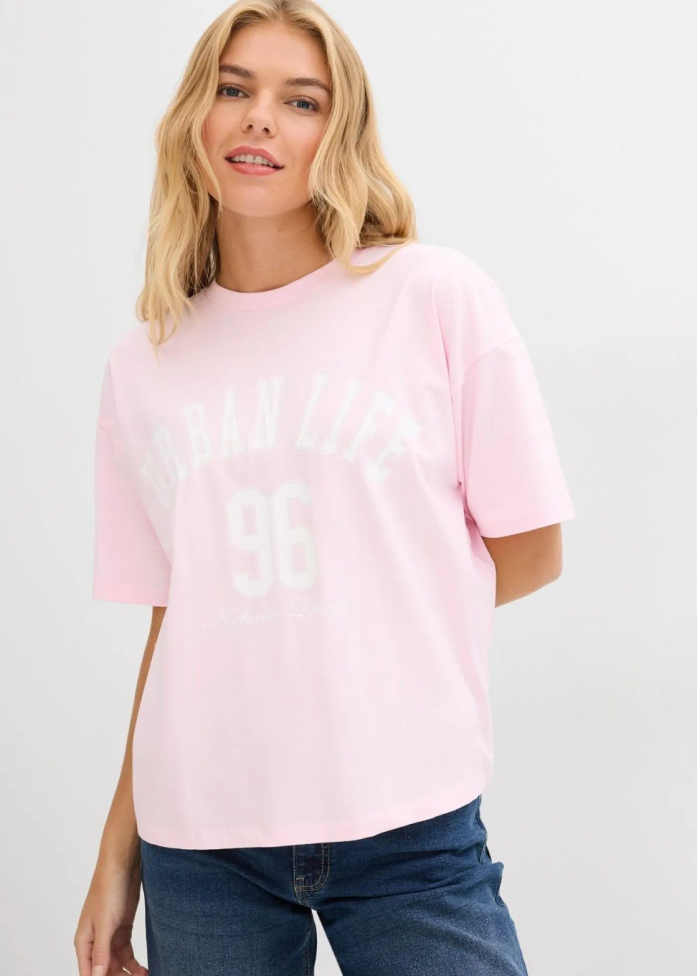 bonprix bonprix Camisetas>Camiseta oversize rosa cristal-blanco