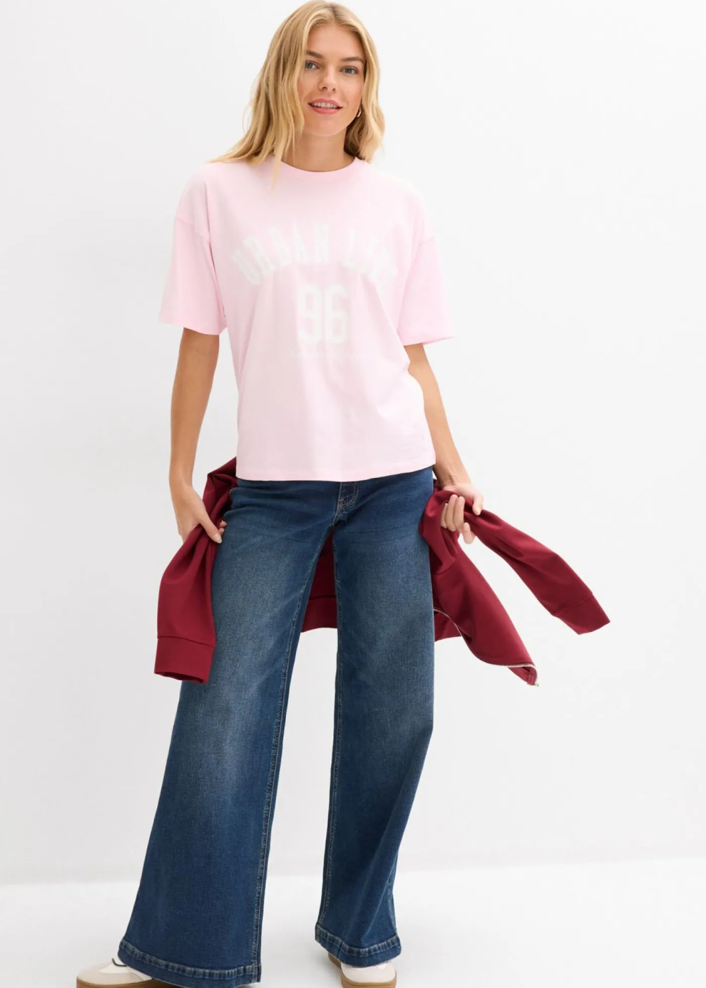 bonprix bonprix Camisetas>Camiseta oversize rosa cristal-blanco