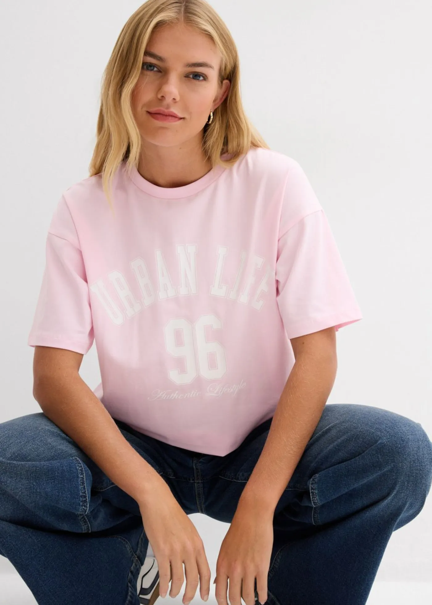 bonprix bonprix Camisetas>Camiseta oversize rosa cristal-blanco
