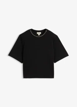 bonprix bonprix Camisetas>Camiseta oversize con aplicaciones Negro