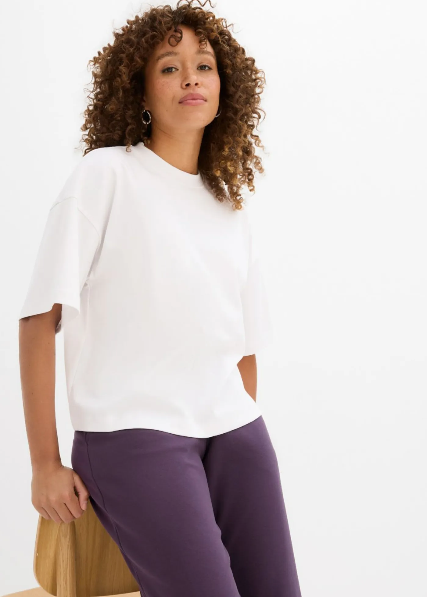 bonprix bonprix Básicos|Camisetas>Camiseta oversize, corta, de algodón orgánico puro y pesado Blanco