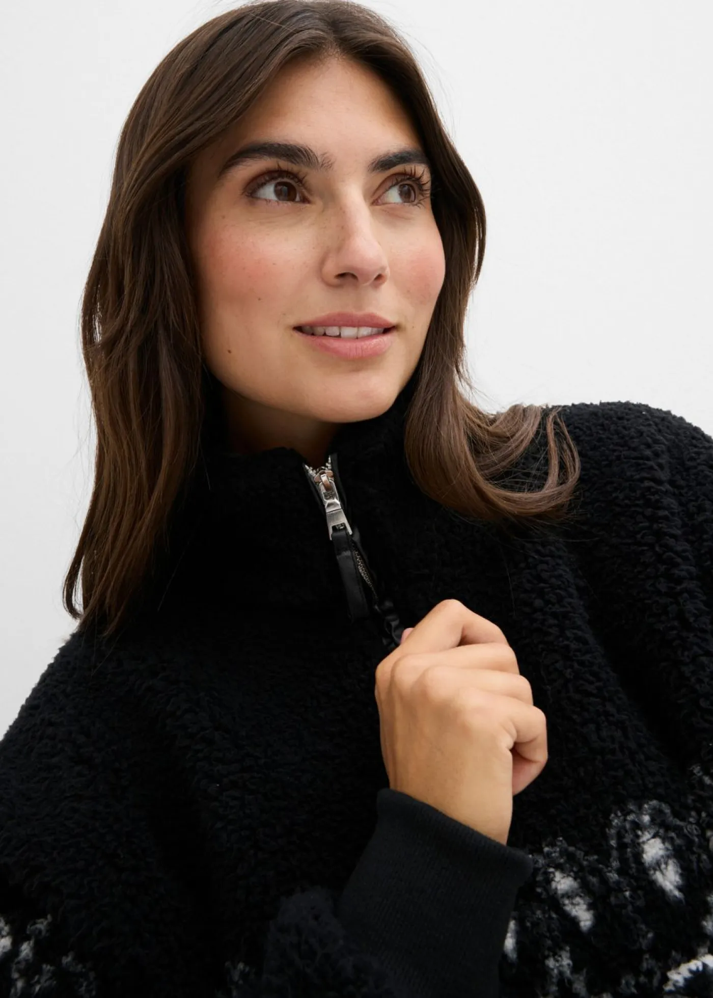 bonprix bonprix Ropa Cómoda>Camiseta polar Negro-blanco lana con patrón nórdico