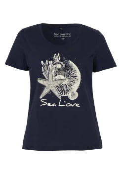bonprix bonprix Camisetas>Camiseta Sea Love Azul marino-blanco crema estampado