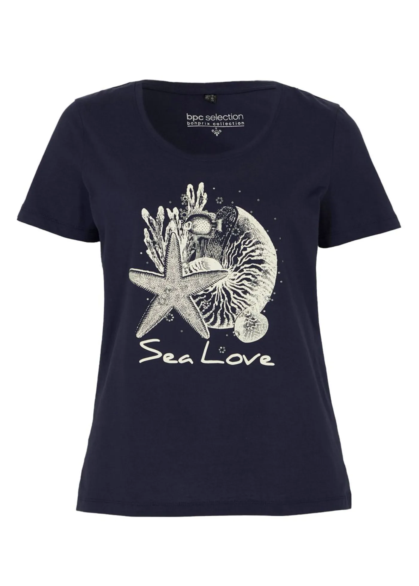 bonprix bonprix Camisetas>Camiseta Sea Love Azul marino-blanco crema estampado