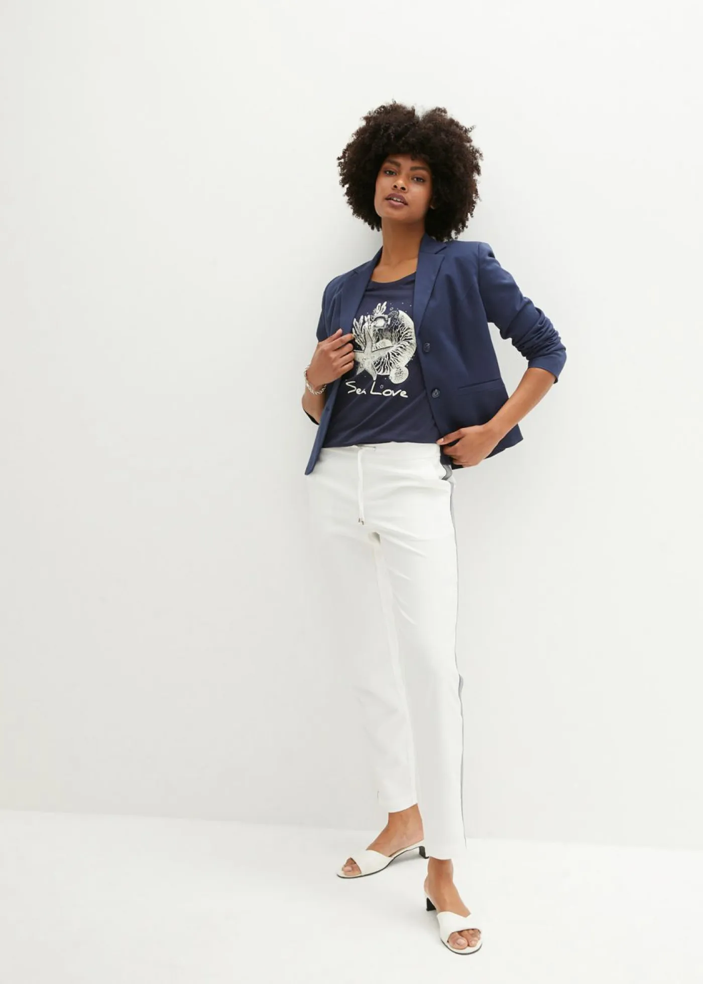 bonprix bonprix Camisetas>Camiseta Sea Love Azul marino-blanco crema estampado