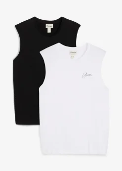 bonprix bonprix Camisetas Y Polos>Camiseta sin mangas (2 unidades) de algodón orgánico puro con corte holgado Negro+blanco