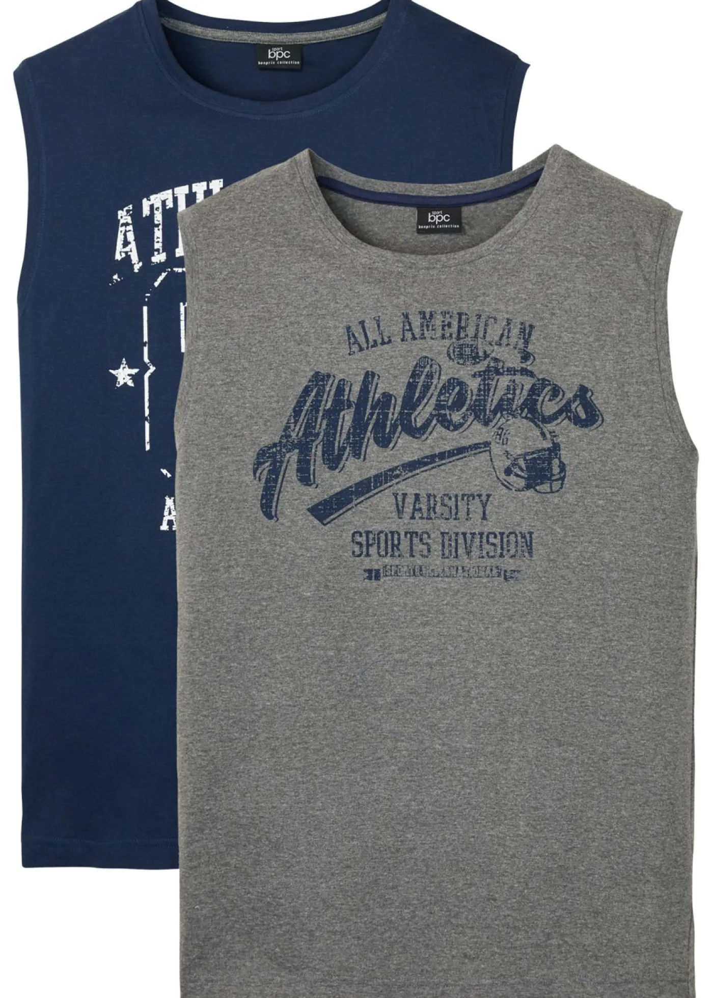 bonprix bonprix Camisetas Y Polos>Camiseta sin mangas (2 unidades) de algodón puro azul marino+gris jaspeado