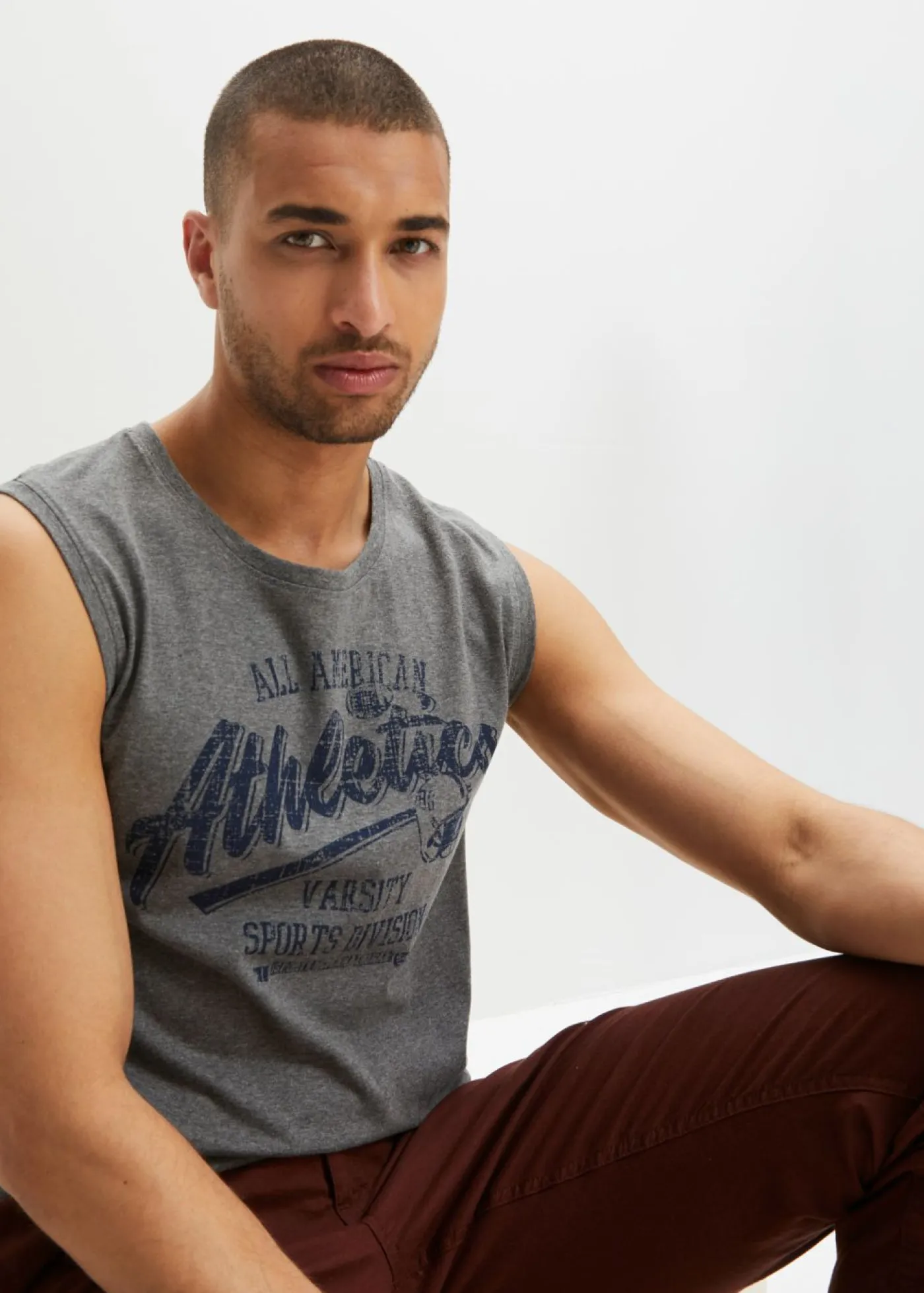 bonprix bonprix Camisetas Y Polos>Camiseta sin mangas (2 unidades) de algodón puro azul marino+gris jaspeado