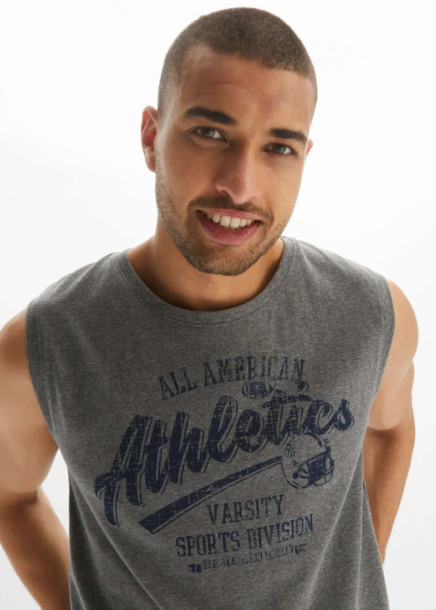 bonprix bonprix Camisetas Y Polos>Camiseta sin mangas (2 unidades) de algodón puro azul marino+gris jaspeado