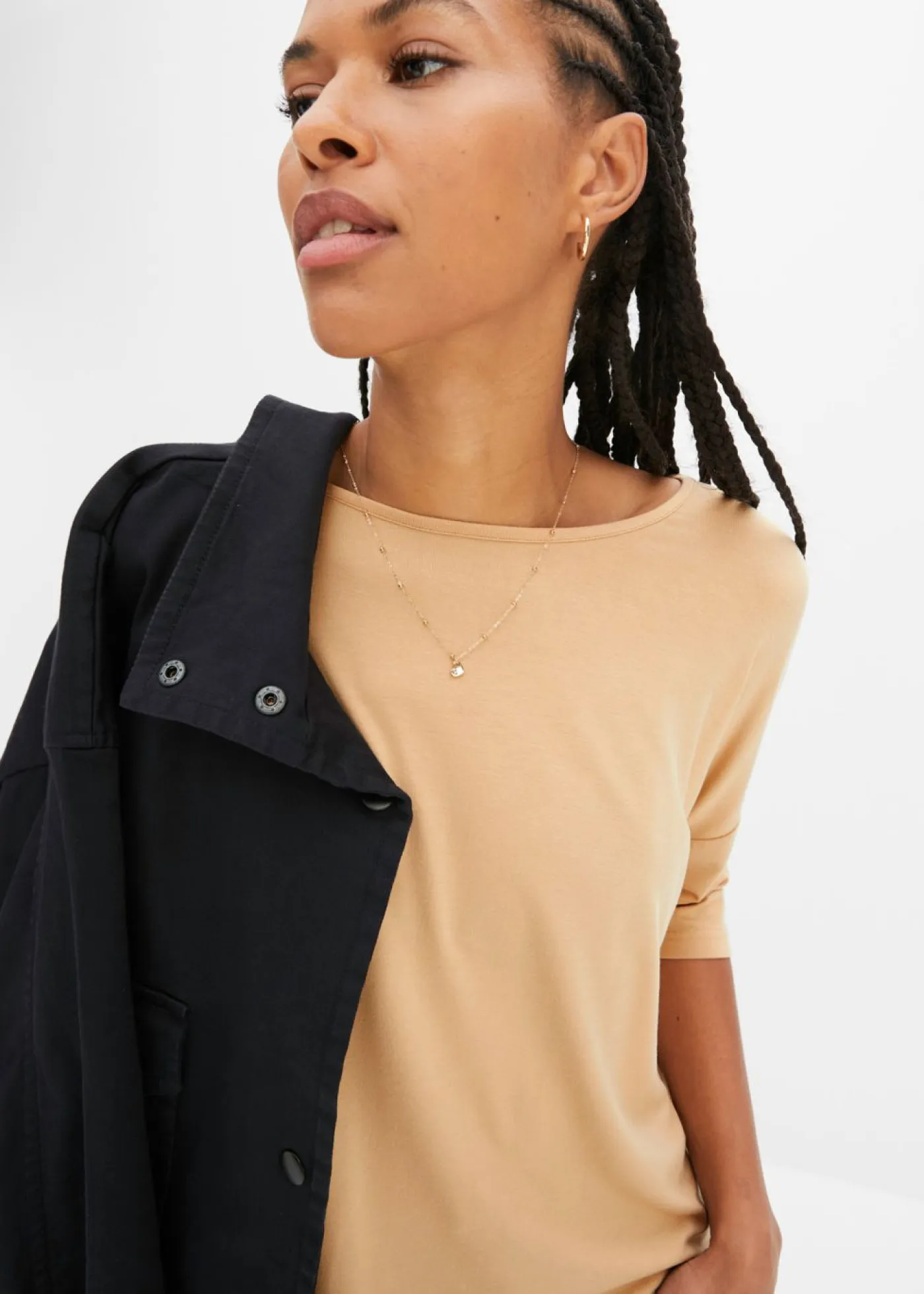 bonprix bonprix Camisetas|Novedades>Camiseta tipo boxy de mezcla de viscosa suave Café con leche