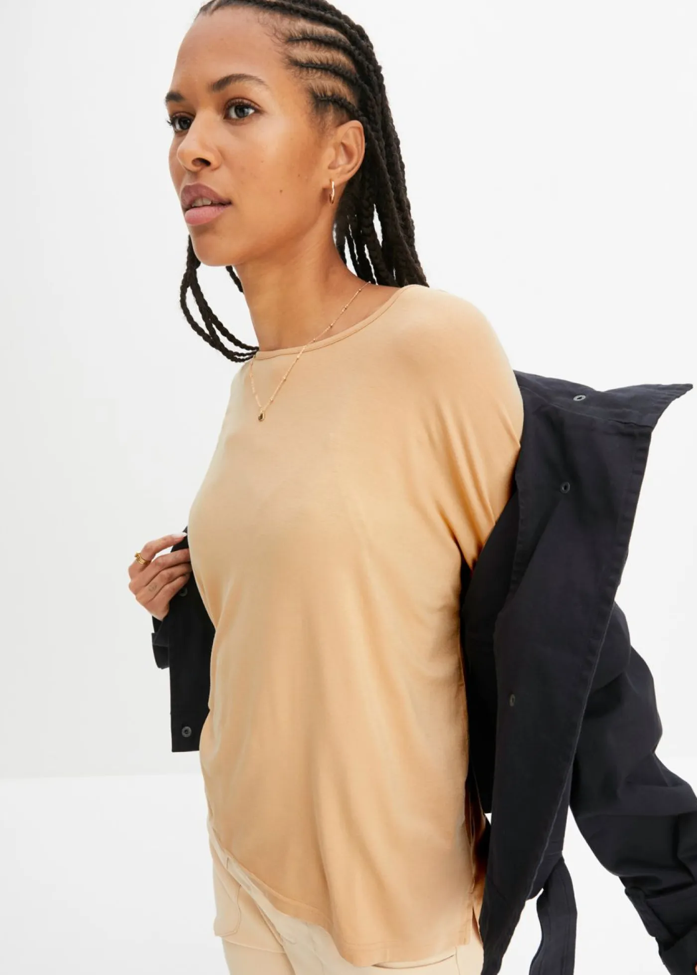 bonprix bonprix Camisetas|Novedades>Camiseta tipo boxy de mezcla de viscosa suave Café con leche