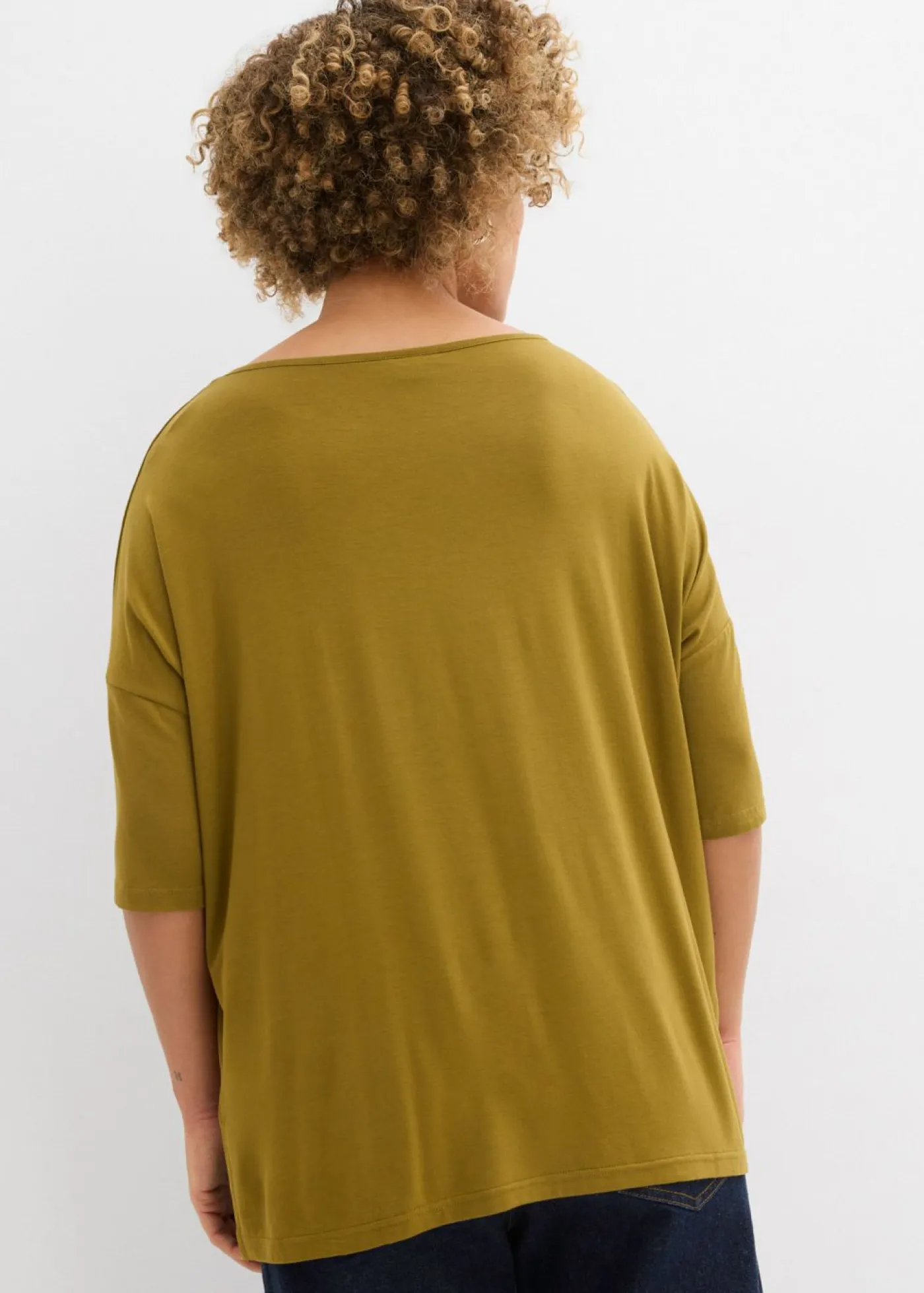 bonprix bonprix Camisetas|Novedades>Camiseta tipo boxy de mezcla de viscosa suave Verde-natural