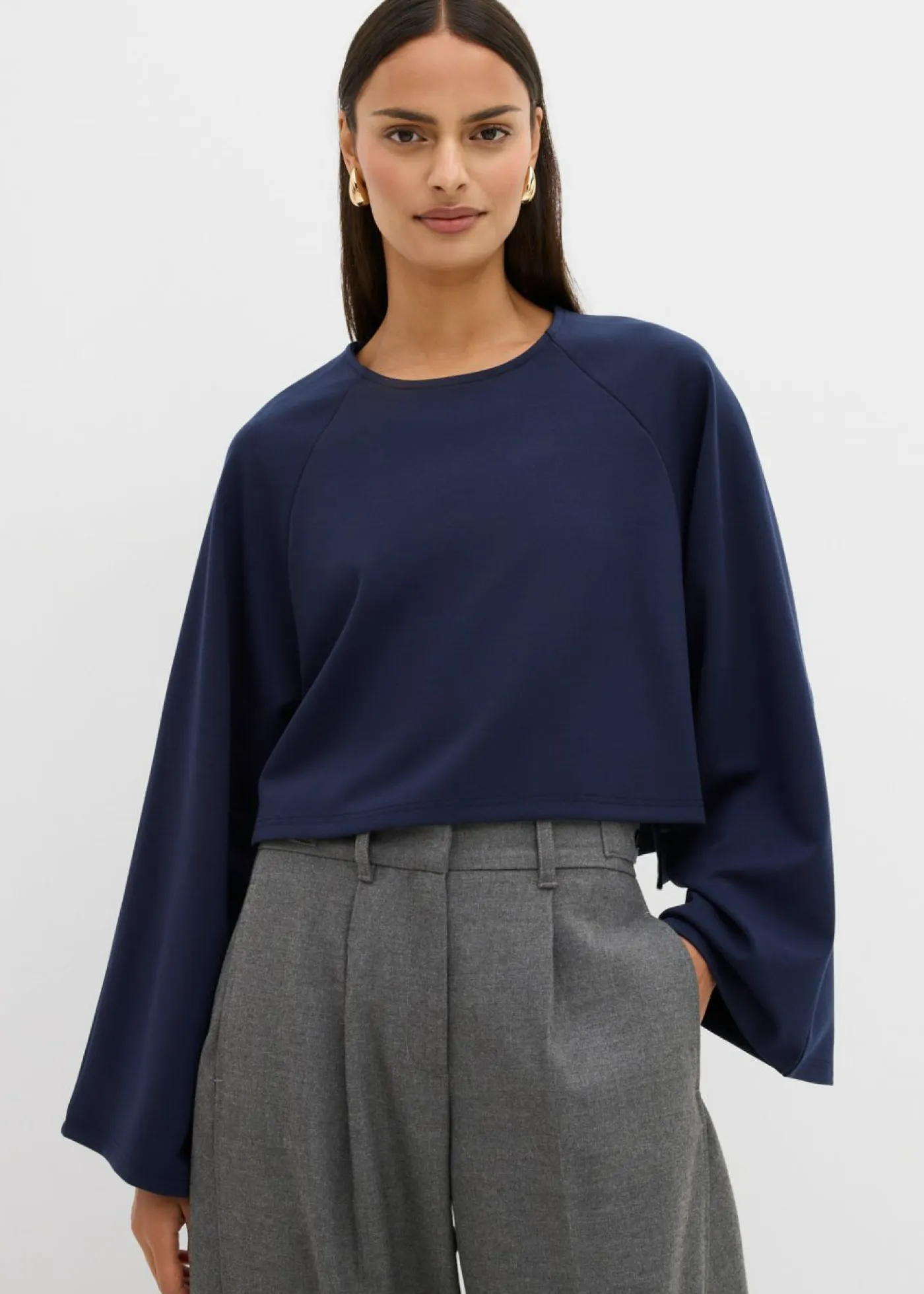 bonprix bonprix Esenciales|Camisetas>Camiseta tipo capa de manga larga Azul marino