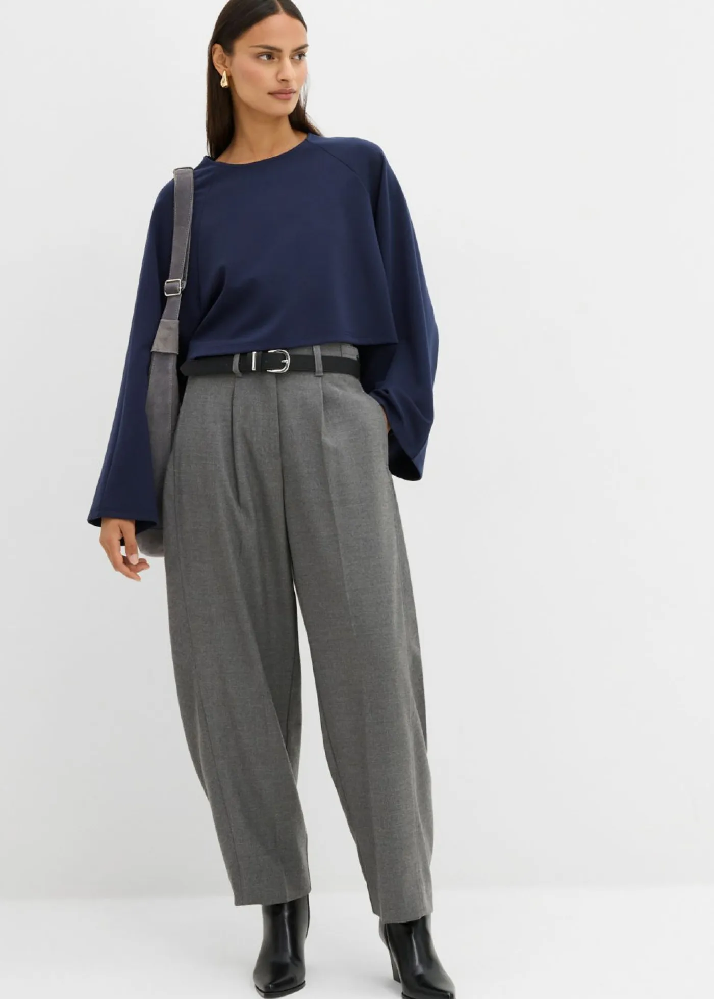 bonprix bonprix Esenciales|Camisetas>Camiseta tipo capa de manga larga Azul marino