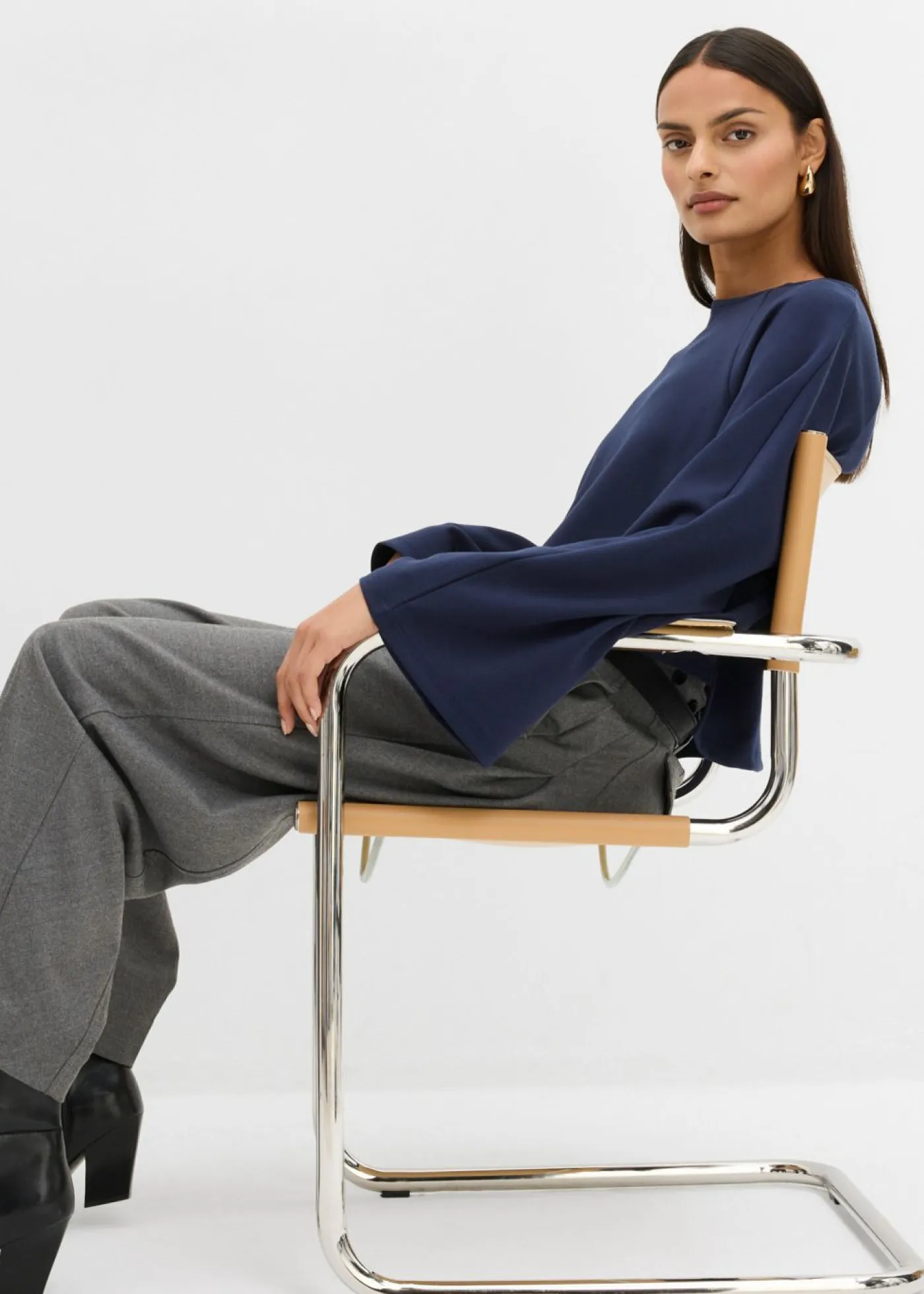 bonprix bonprix Esenciales|Camisetas>Camiseta tipo capa de manga larga Azul marino