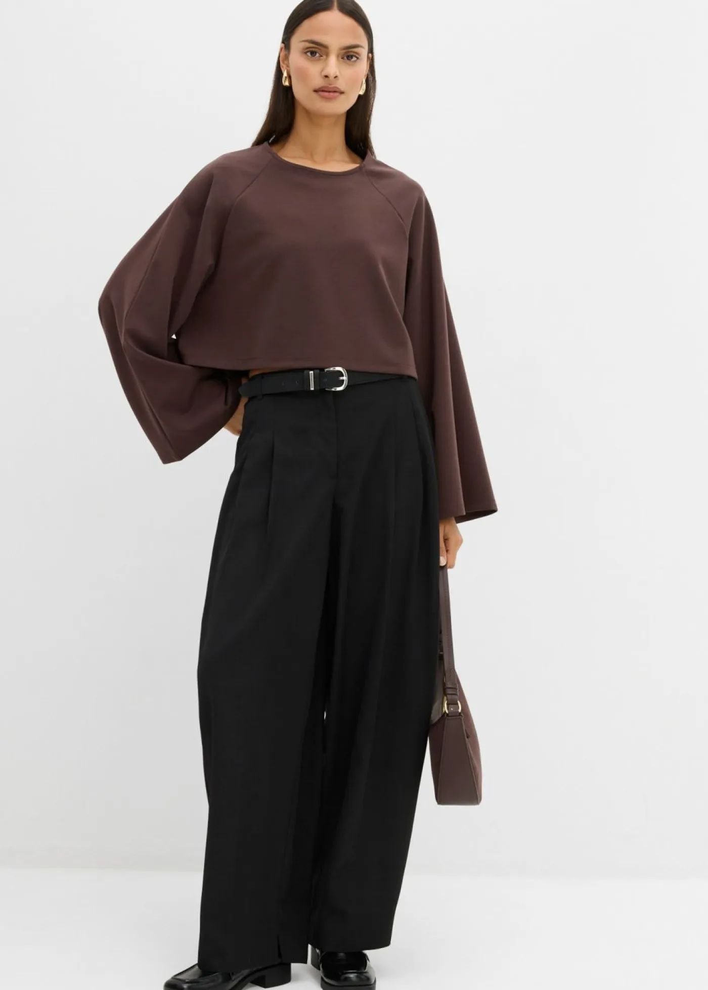 bonprix bonprix Esenciales|Camisetas>Camiseta tipo capa de manga larga Marrón oscuro