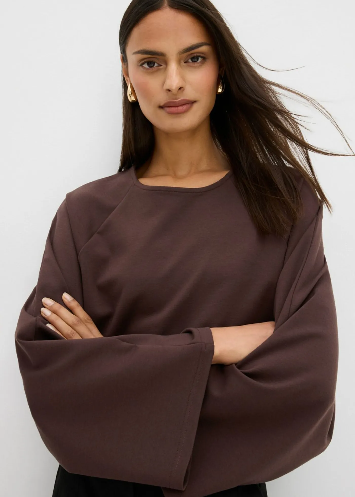 bonprix bonprix Esenciales|Camisetas>Camiseta tipo capa de manga larga Marrón oscuro